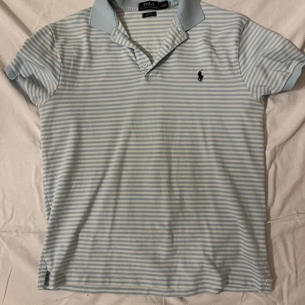 Striped blue and white Ralph Lauren polo